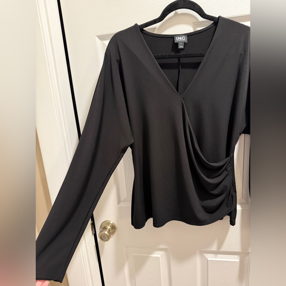 INC International Concepts Women's Elegant Black Drape Blouse Sz L